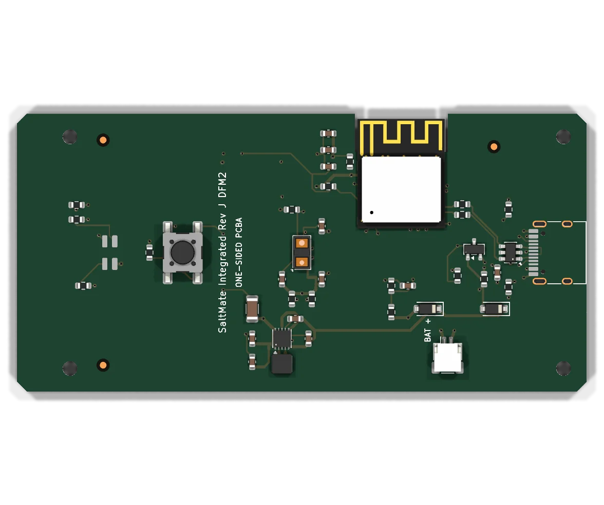 Current SaltMate Rev J integrated circuit board with ESP32-C3 controller and VL53L1X sensor